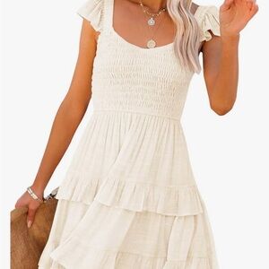 Beige,XL cap sleeve summer dress